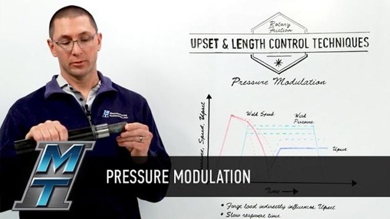 Pressure Modulation closes the loop on upset control for rotary friction welding. Pressure Modulation closes the loop on upset control for rotary friction welding.